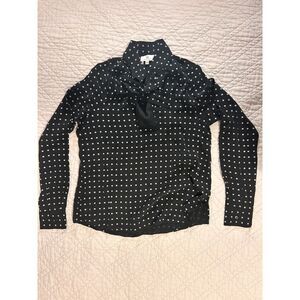 NWT AG Adriano Goldschmied Black Metallic Square Dot Tie Neck Blouse Size S
